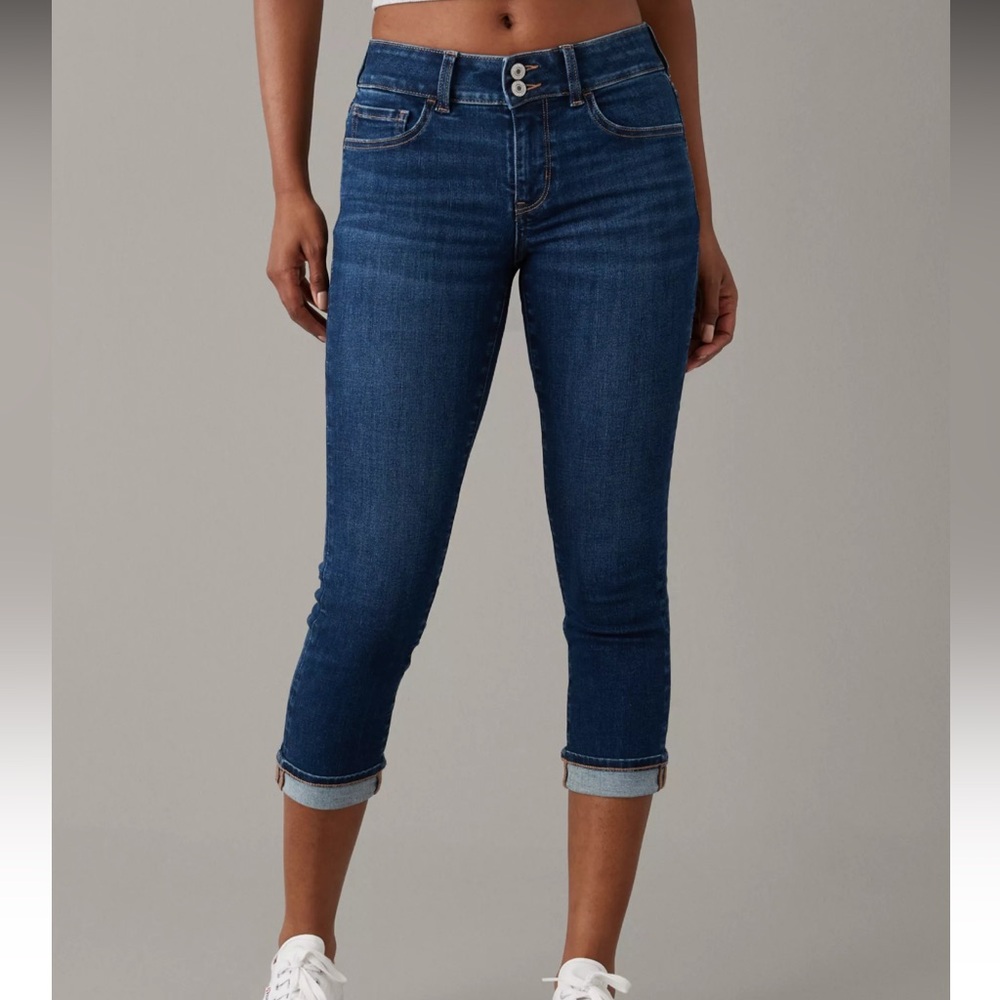American Eagle Artist Crop Stretch Dark Wash Straight Leg Jeans Size 8